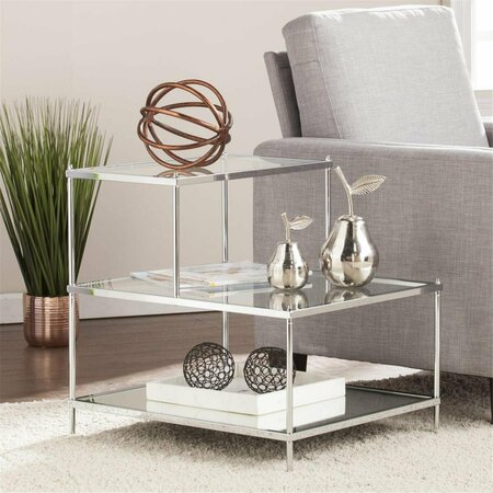 HOMEROOTS 24 in. Clear Glass Tiered Rectangular End Table, Silver 402268
